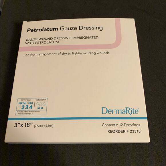 DermaRite Petrolatum Impregnated Dressing 3 x 18" Strip Gauze 23318 12 Ct - Picture 1 of 1
